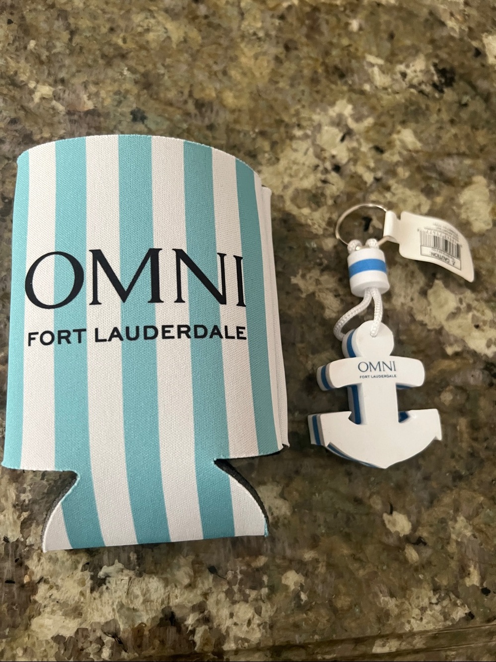 Omni Fort Lauderdale Blue & White Anchor Keychain with Can Bottle Cooler
